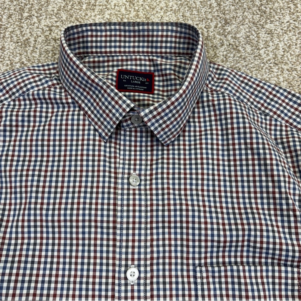 UNTUCKit Mirassou Nylon Shirt Mens Size Large Blue Red Gray Check long sleeve
